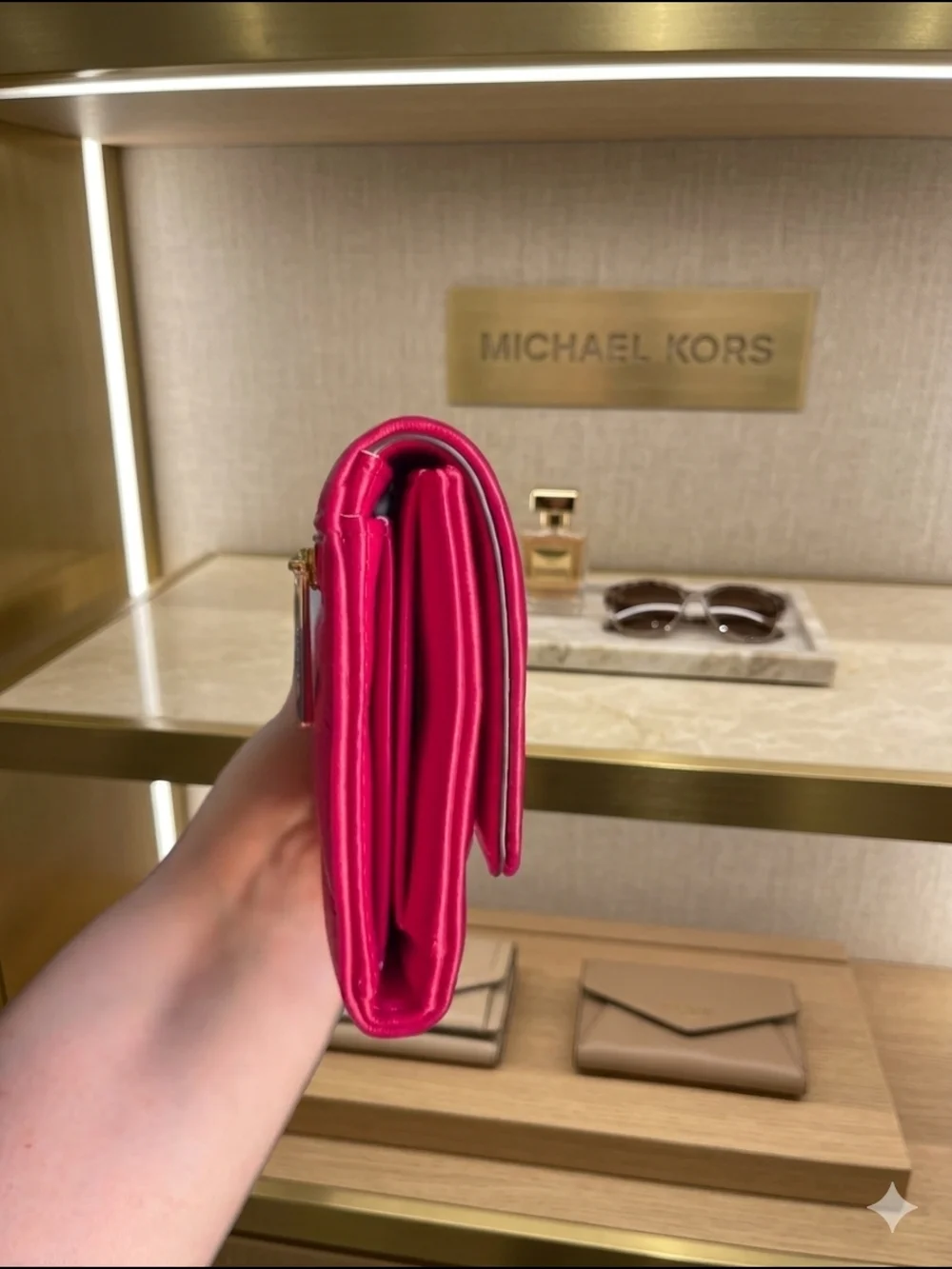 Michael Kors Jet Set Chevron Quilted Trifold Wallet Electric Pink (NWOT)